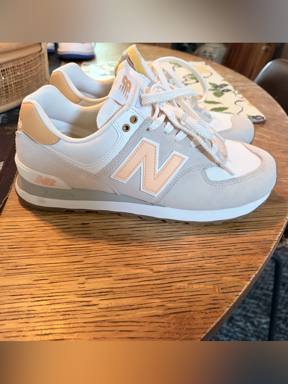New Balance Women’s Retro Runner in Pale Orange and White